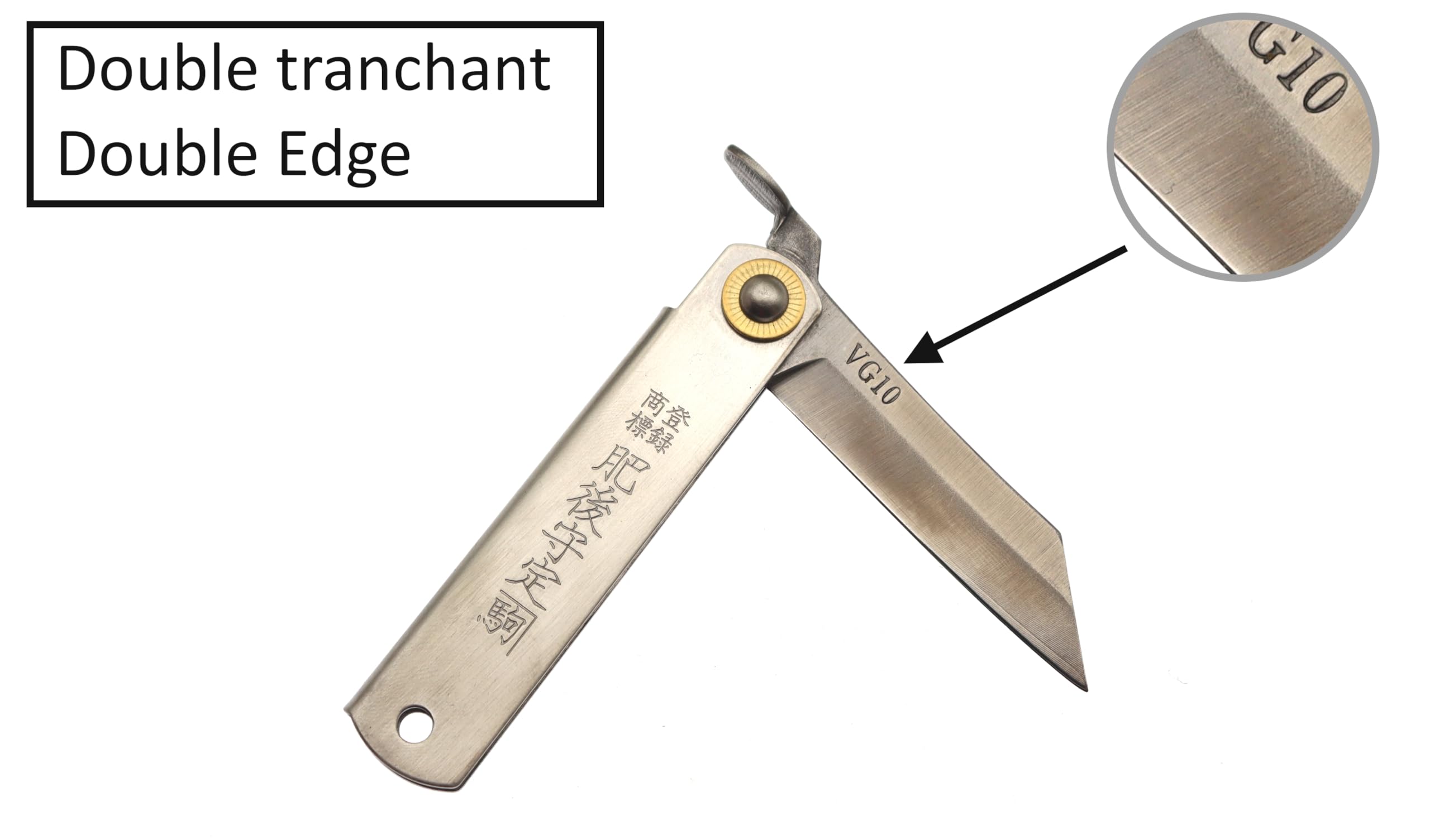 HIGO NO KAMI Couteau de Poche Pliant Artisanal Japonais Warikomi Lame en Acier Inoxydable VG-10 medium Couteau Estampillé Fait Main au Japon par Nagao Kanekoma