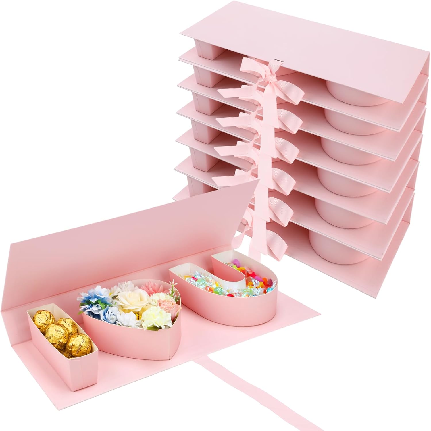 Ireer 6 Pack Valentine's Day Empty I Love U Flower Box Cardboard Letter Shaped Fillable Heart Gift Box for Wedding Galentine's Day Arrangement Candy Treat Rose, 17.7 x 6.1 x 1.97''(Pink,I Love U) I Love U Pink