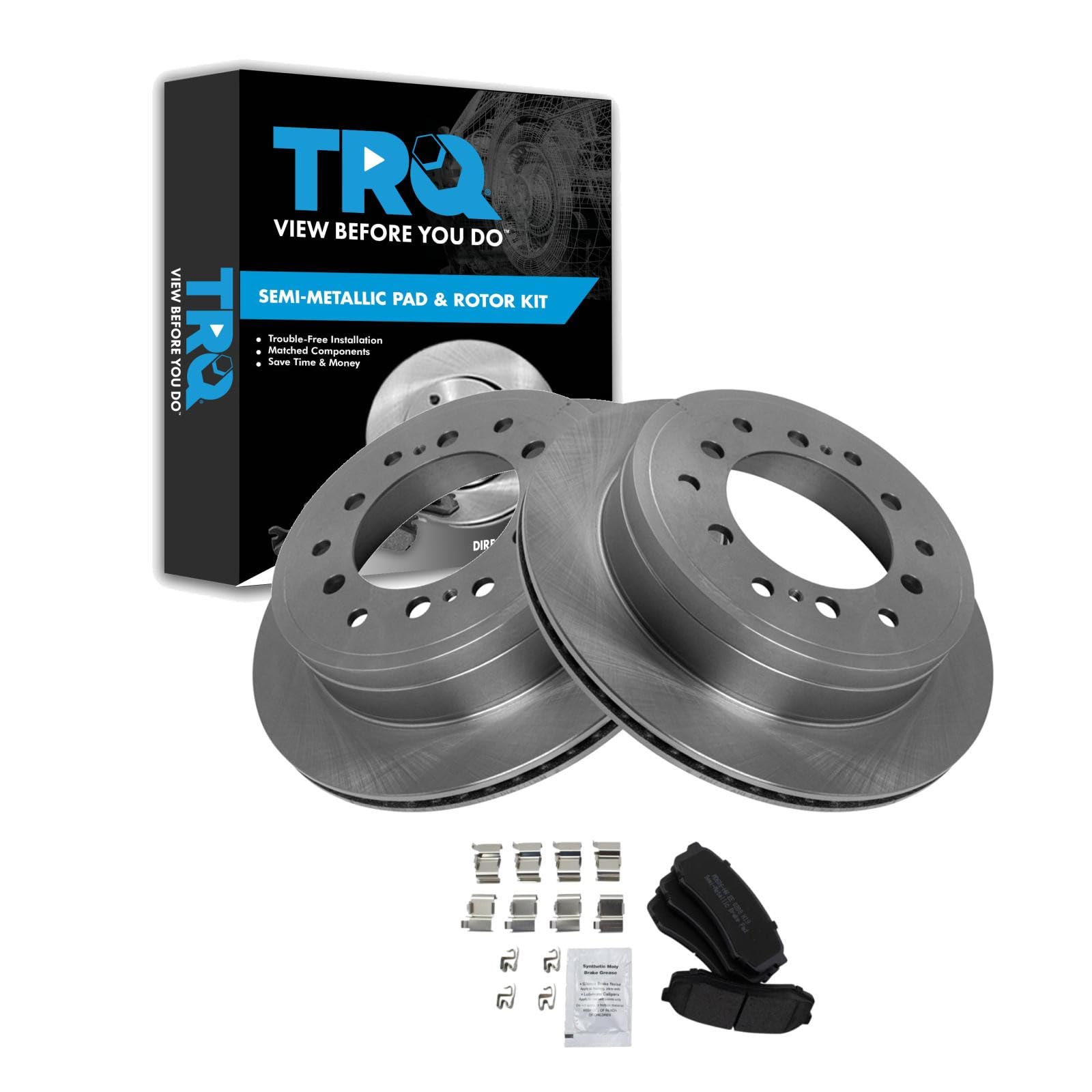 TRQ Rear Brake Pad and Rotor Set Semi Metallic Rotors