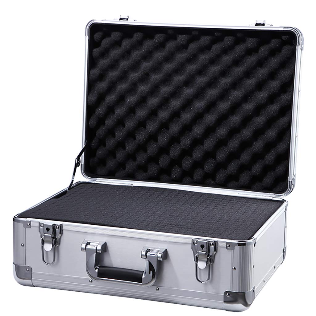 GLETSF Tool Box Briefcase Flight Case With Padded Foam Lockable Portable Aluminium Tool Carrying Case Metal Universal Equipment Storage Box-With Spong-46x35x20cm