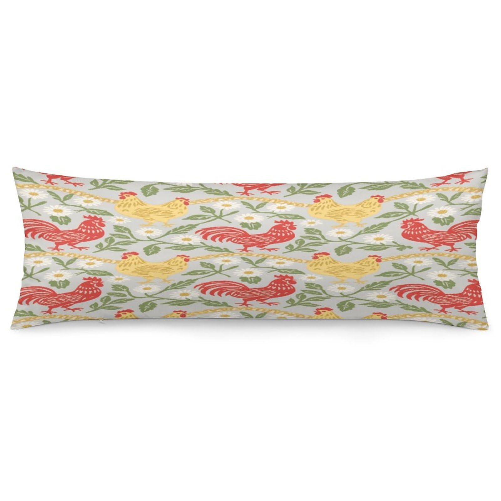 Chicken and Rooster Pillowcase Basics Body Pillow Pillowcase with Zipper Retro Pillows Protector Long Pillow Case Cover for Hot Sleepers and Night Sweats