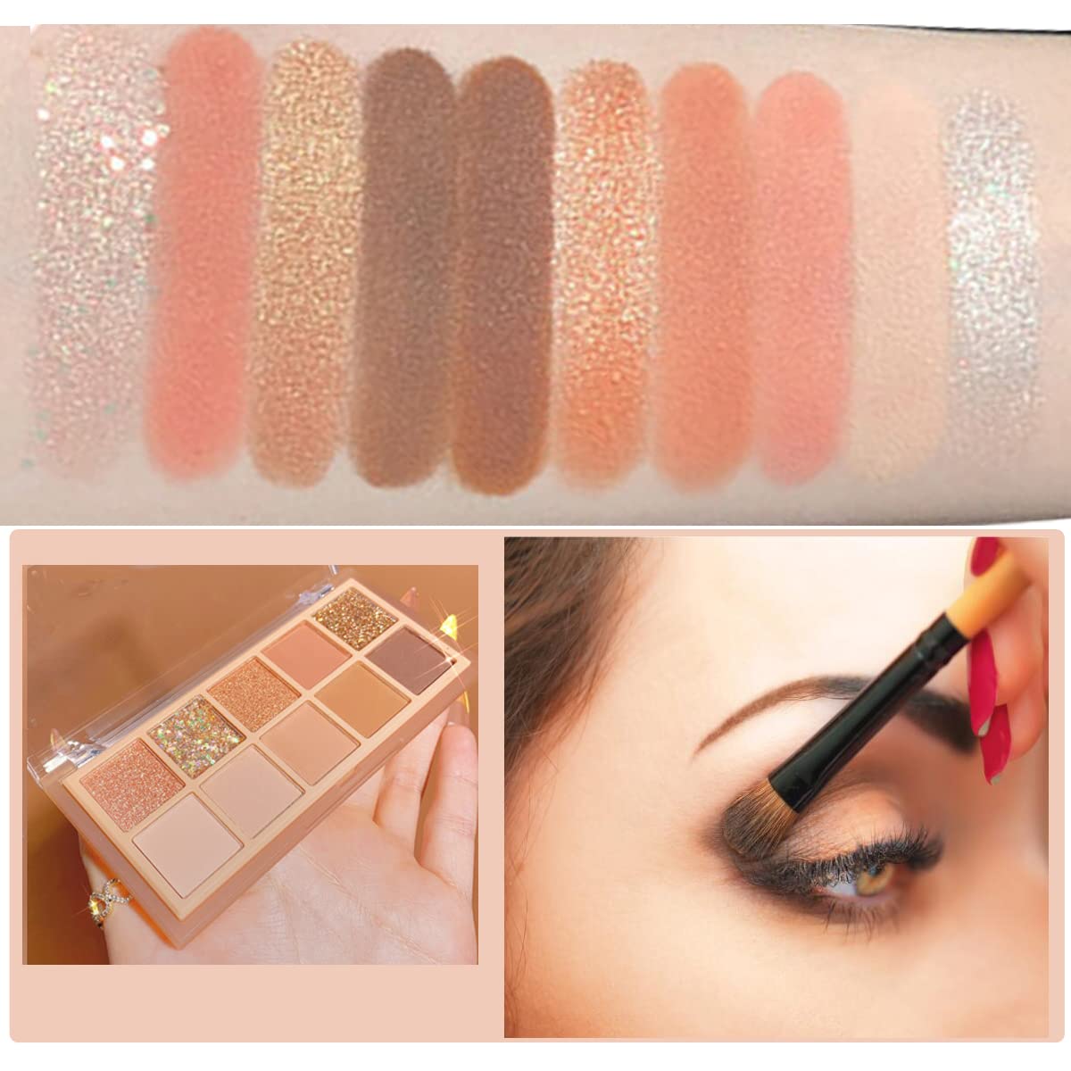 Paleta de sombra de ojos de 10 colores, sombra de ojos mate y purpurina, maquillaje de textura aterciopelada, paleta de sombra de ojos desnuda, abrillantador de sombra de ojos, sombra de ojos 3