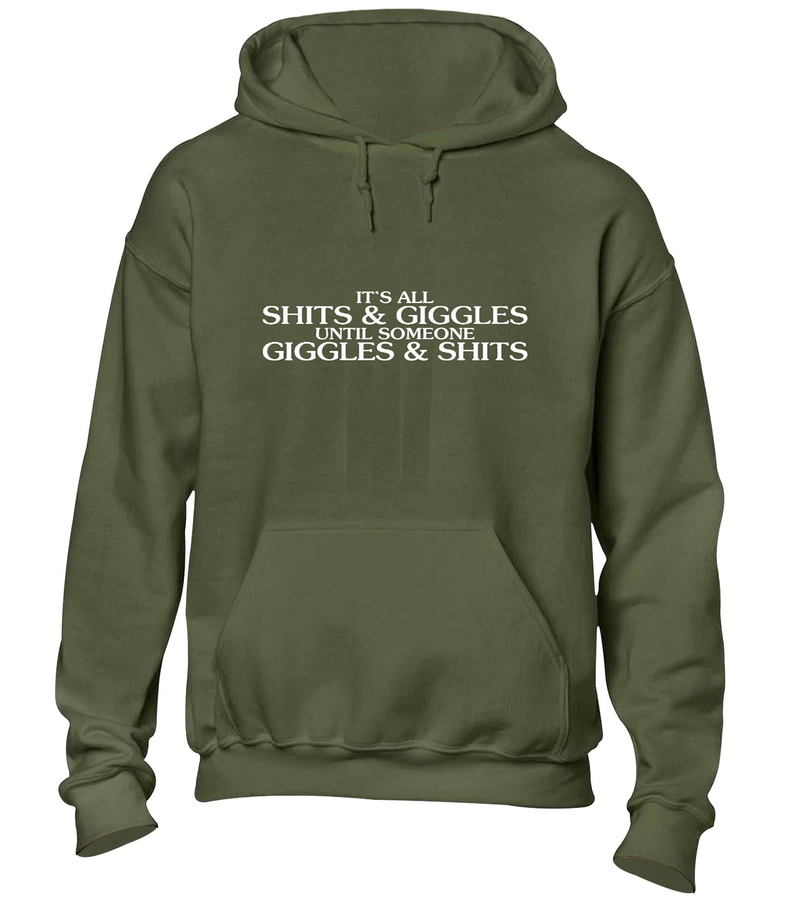 Crown Designs Sh*ts and Giggles Fun Meme Quotes Unisex Hoodies for Men, Women & Teenagers - Military Green/Large