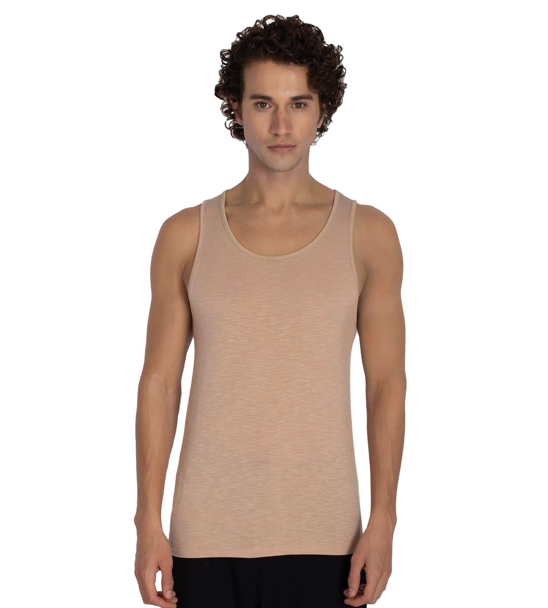 DAMENSCH Ajuste regular, color sólido, cuello redondo, mezcla de algodón, sin mangas, absorbe la humedad, antibacteriano, antiolor, suave y duradero, chaleco de bambú elástico para hombre