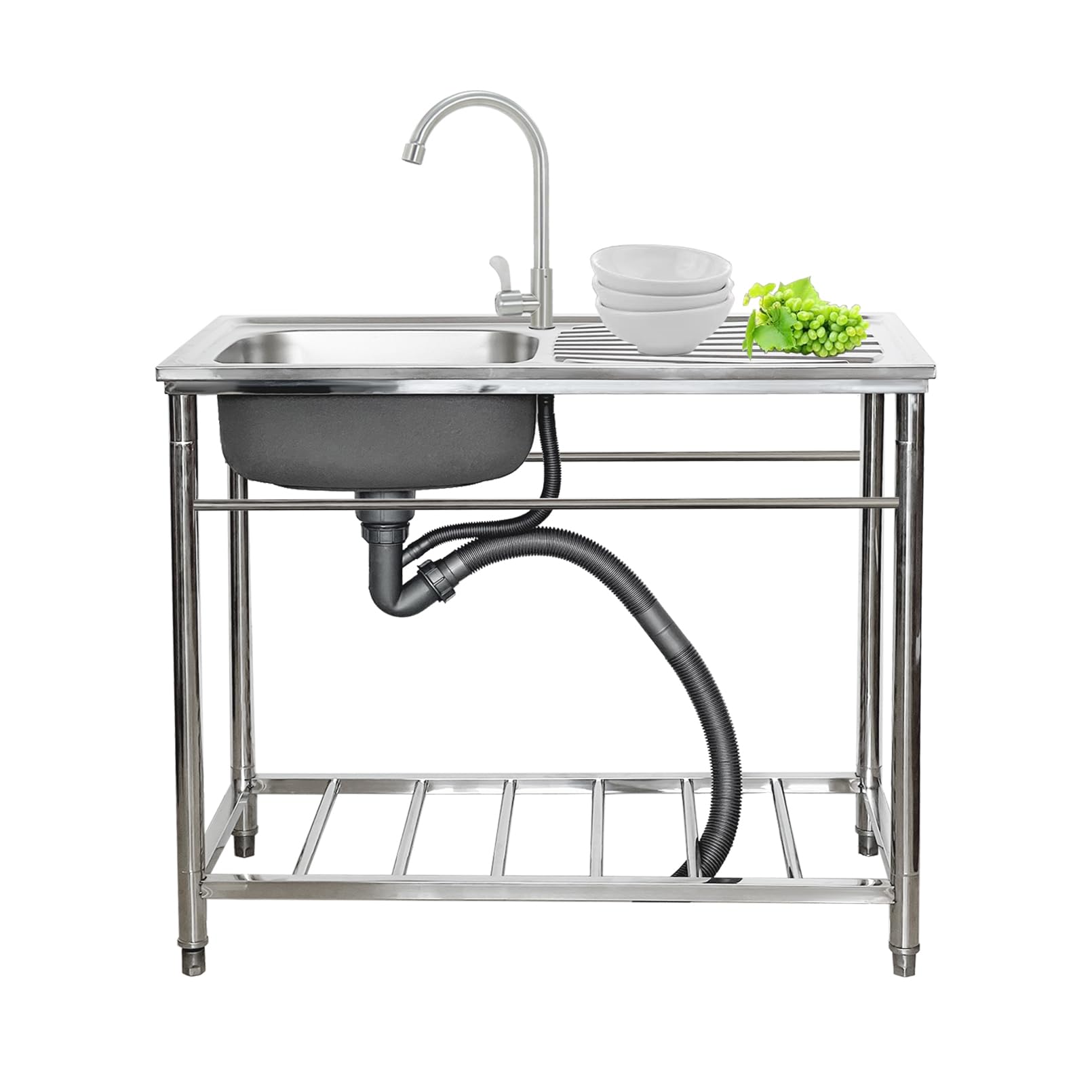 WIQUYBML Multifunction Stainless Steel Sink - Commercial Kitchen with Workbench for Outdoor or Indoor Free Standing Utility Splash Guard