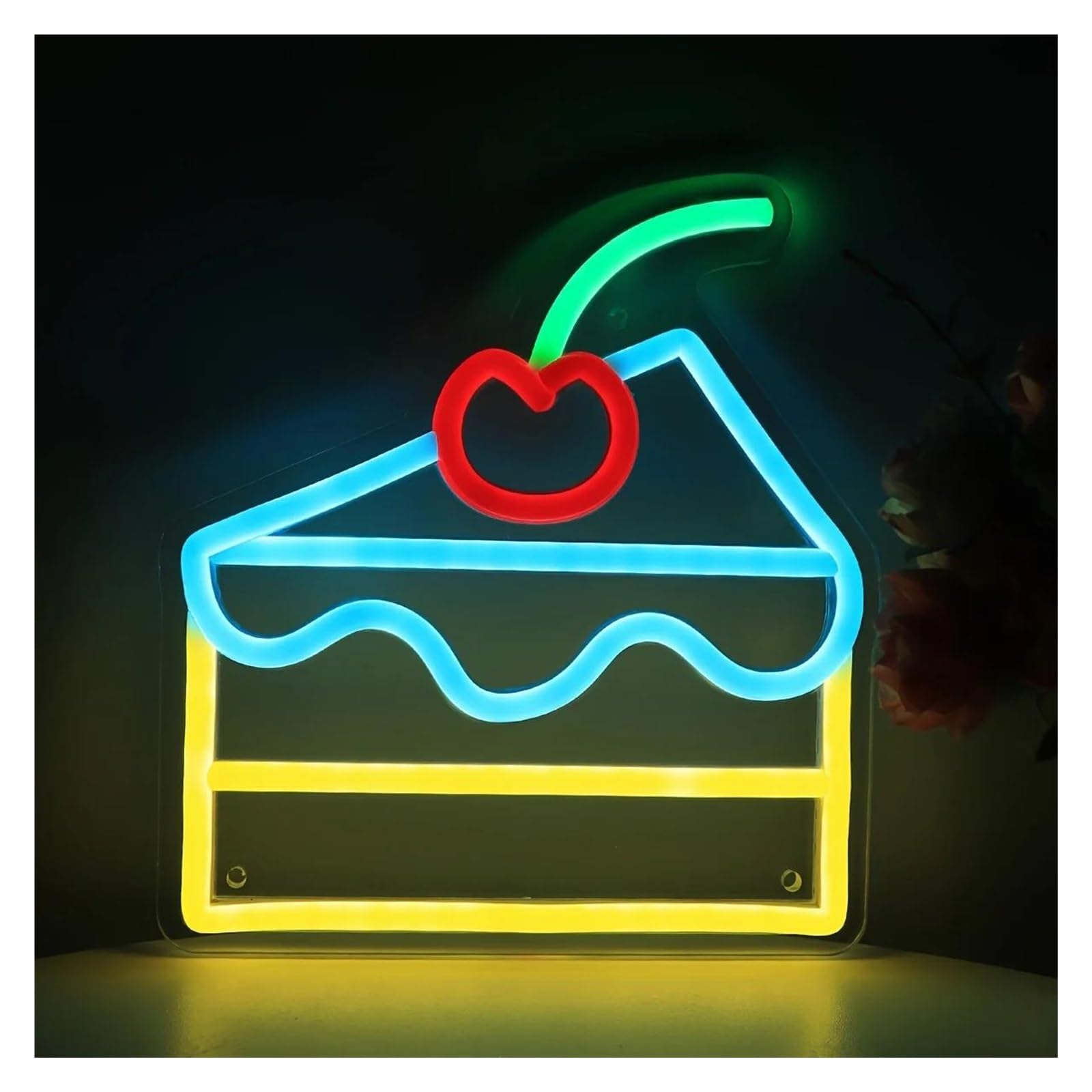 Decoración Lámparas Letrero De Neón De Pastel De Cereza, Luz De Neón Colgante De Pared Alimentada Por USB Para Postres, Panaderías, Cafeterías Y Decoración 21.96cmx23.88cm