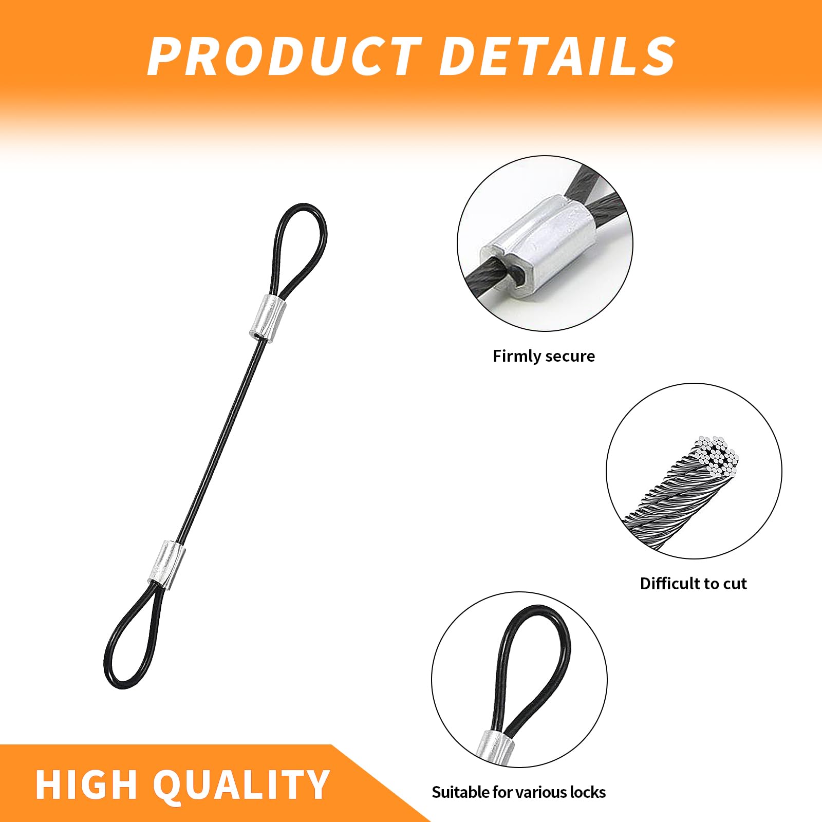 PENCK 2 Security Cable With Loops 5inch Black Sall Cable Lock Vinyl - View #7