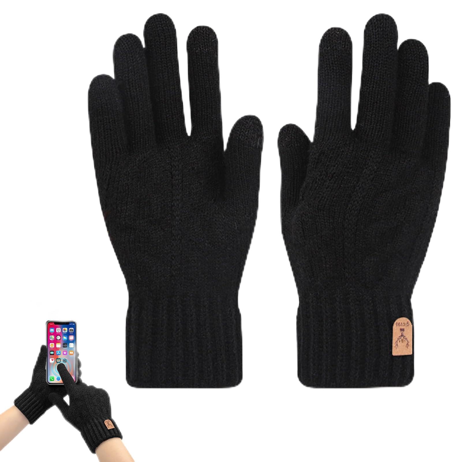 NIRJIK Winterhandschuhe Damen, Warme handschuhe mit touchfunktion, Winter Gloves Women mit Fleecefutter, Elastische Strickhandschuhe für Outdoor Sport Fahrrad Laufen Wandern Beim Gassigehen