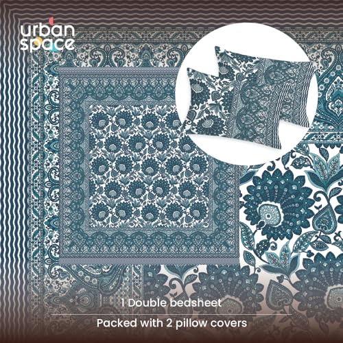Image of Urban Space 100% Cotton Handcrafted Premium Printed Double Size Bedsheet with 2 Pillow Covers, 240 TC Cotton Double Bedsheet (90 x 100 Inches, Morbagh)