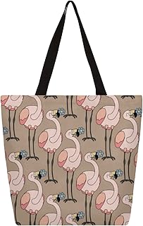 Sacola de lona para mulheres, flamingo, flor, pássaro, sacolas grandes para homens com bolsos, sacolas de compras resistentes, sacolas de compras reutilizáveis, bolsa de ombro casual para escola, trabalho, praia, Multicor