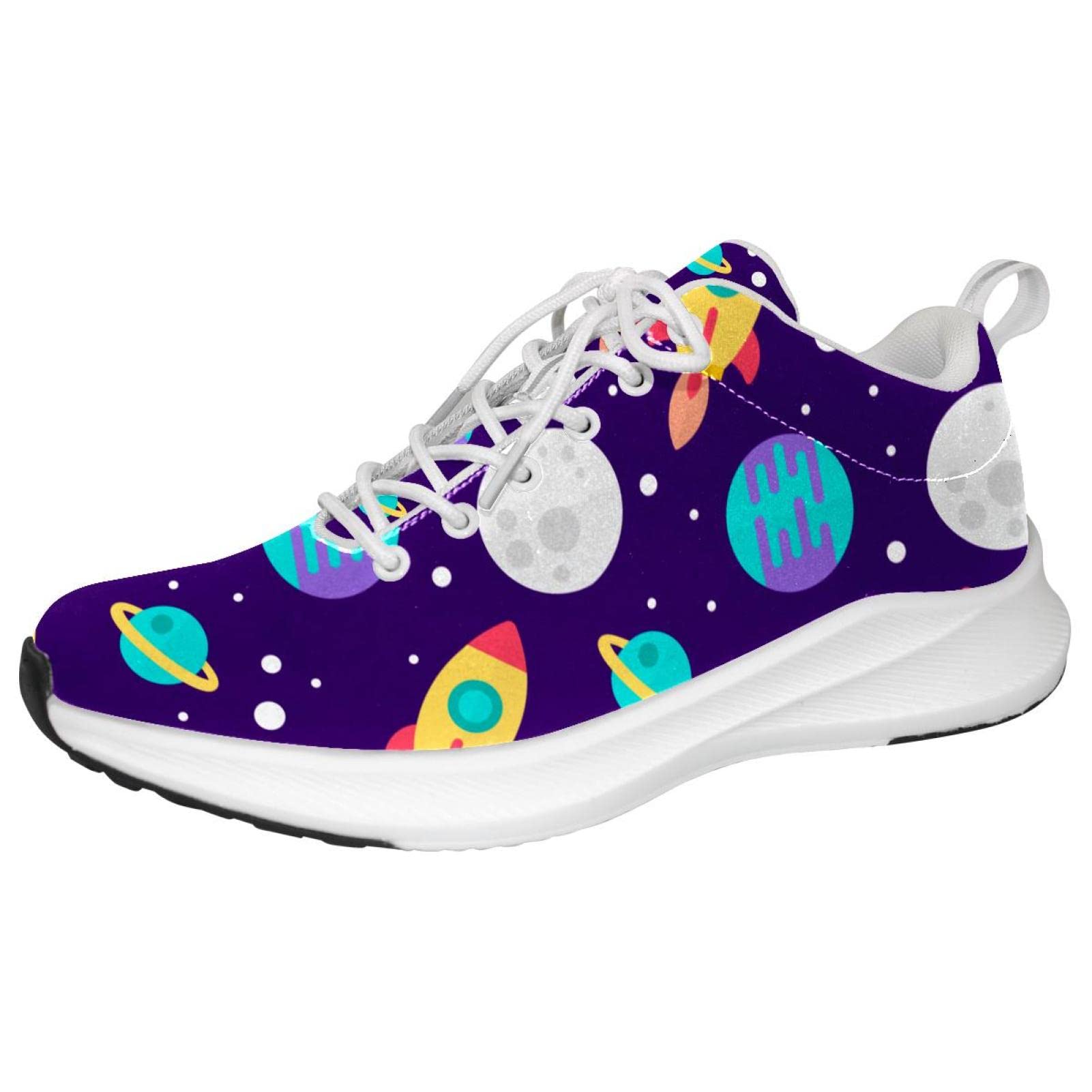 Scarpe da ginnastica uomo personalizzate Scarpe da passeggio leggere Running Athletic Casual Sneakers Spazio esterno razzi pianeti modello, Multicolore, 42 EU