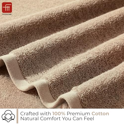 Image of 380 GSM 100% Cotton Highly Absorbent Light Weight Quick Dry Large Couple Bath Towel Set of 2 (Beige)