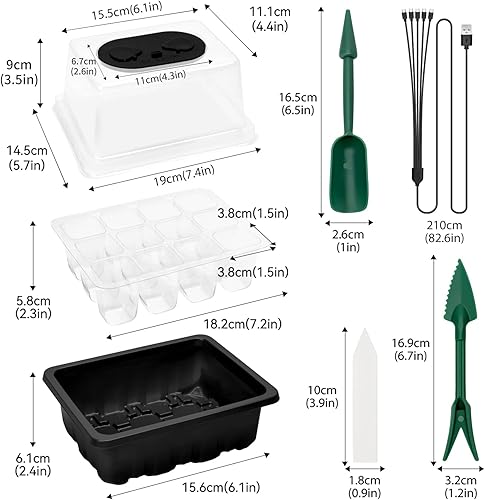 Miniatura 7 de Bandeja de inicio de semillas reutilizable de 60 celdas con luz de crecimiento, paquete de 5 paquetes de semillas con brillo ajustable de luz roja,