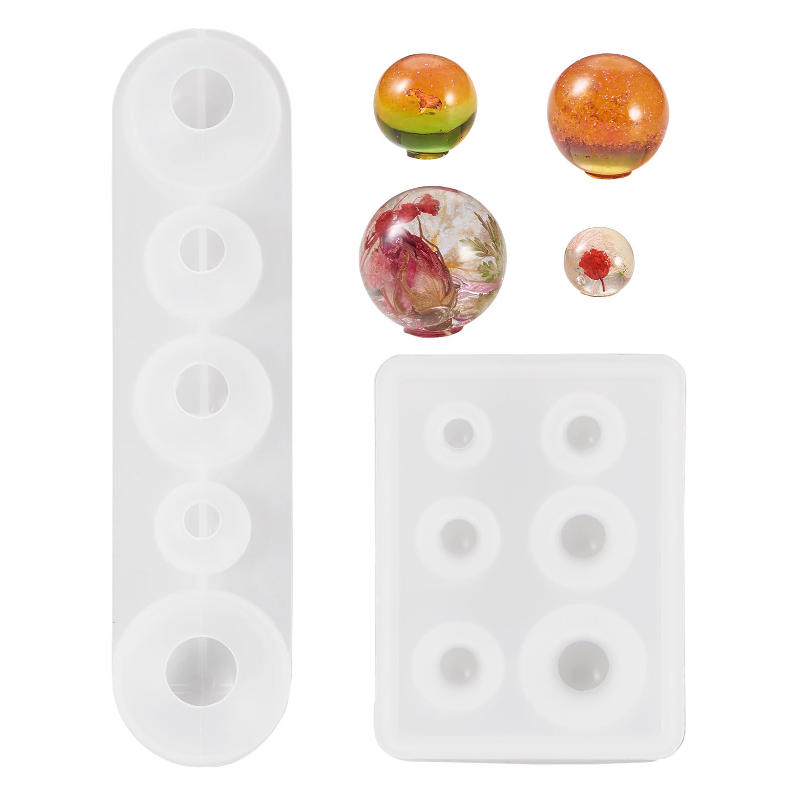 Cheriswelry 2Pcs Round Bead Silicone Molds Round Ball Silicone Casting Moulds Epoxy Resin Molds for Beads for DIY Jewelry Making Necklace DIY Craft Projects