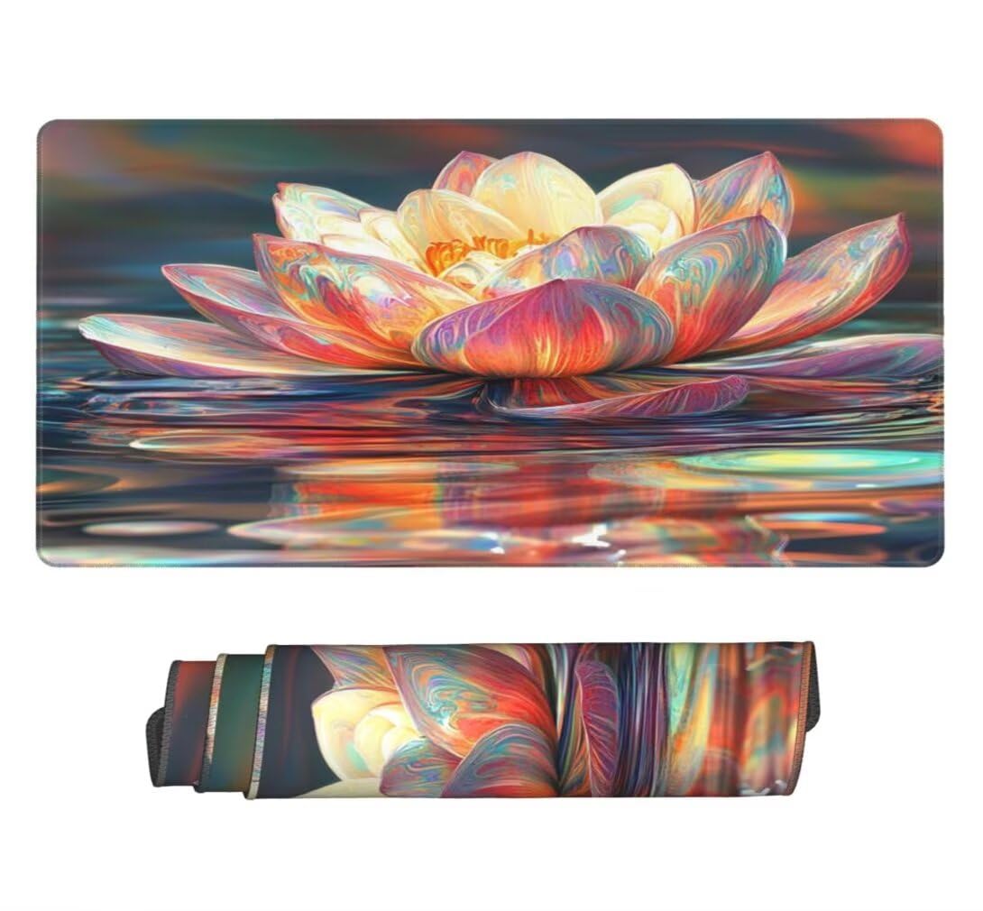 Tappetino Mouse XXL 1000x500mm Loto Grande Mouse Pad, Tappetino Scrivania Grande Mousepad Gaming con Bordi Cuciti, Tappeto Scrivania con Base Antiscivolo per Ufficio e Casa (Colorato) -MP1594