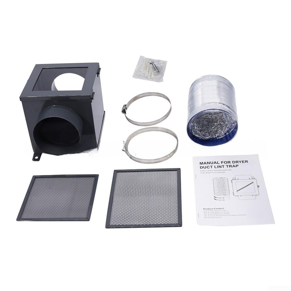 Kit de ventilación para colector de pelusa de conducto de secadora, filtro de hierro, kit de condensador interno para lavadora y secadora (negro)