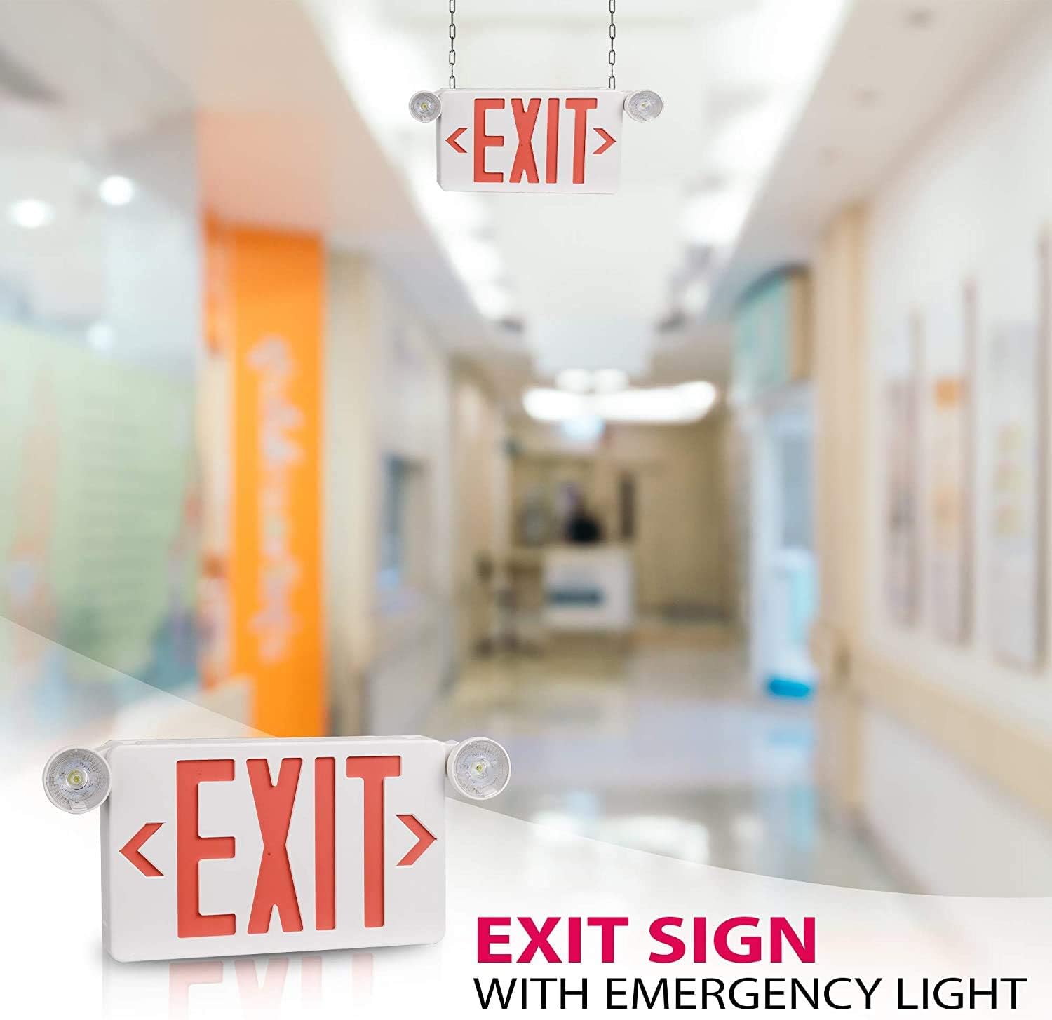 OSTEK Red LED Exit Sign with Emergency Lights，Two LED Adjustable Head Emergency Exit Lights with Battery Backup, Dual LED Lamp ABS Fire Resistance UL-Listed 120-277V : Tools & Home Improvement