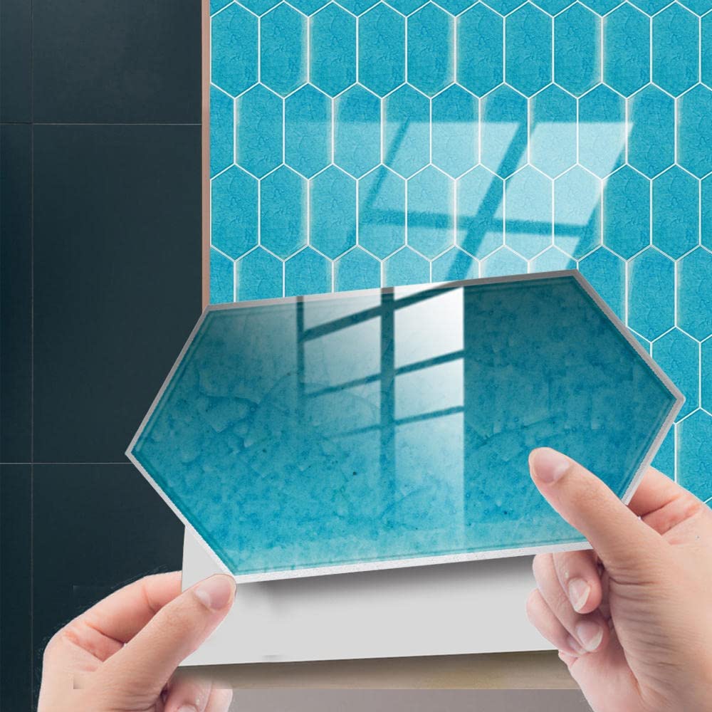 24 tegelstickers fotomozaïek blauwe stenen op strand 15 x 15cm per sticker