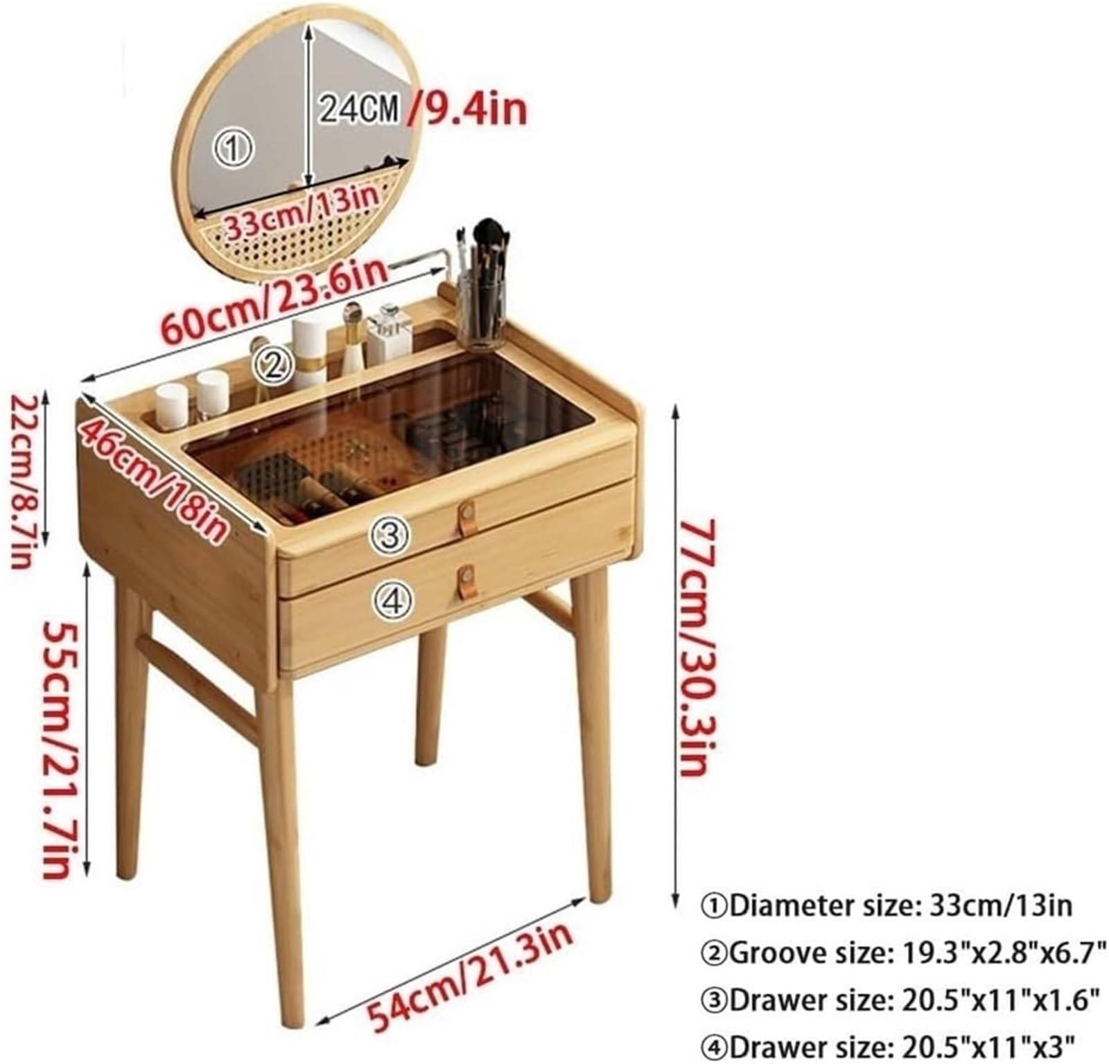 Bambus Make-up Vani mit Spiegel Platzsparende Kommode für kleine Wohnungen Slish s Top Sto für Ankleidebereiche und Schlafzimmer