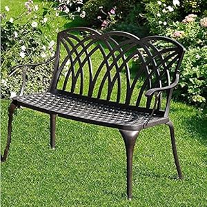 Tuinmeubelset: 126 cm April Bank in Antik Brons en Beige Kussens | van Lazy Susan | Zand Gegoten Aluminium…