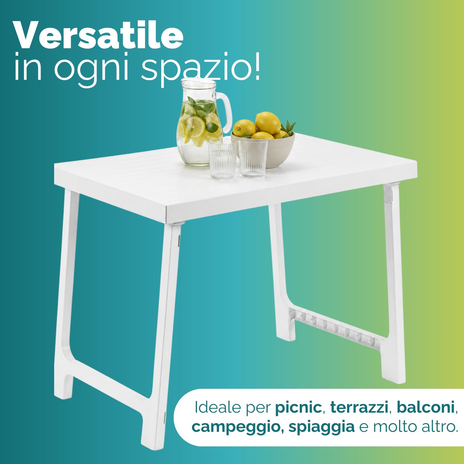 PALUPLUS Tavolo Rettangolare da Giardino in Plastica colore Bianco, Misura 81x56x63 cm, Salvaspazio Facile da Riporre, Tavolino da Campeggio, Terrazzo, per Esterno ed Interno -NIK106F