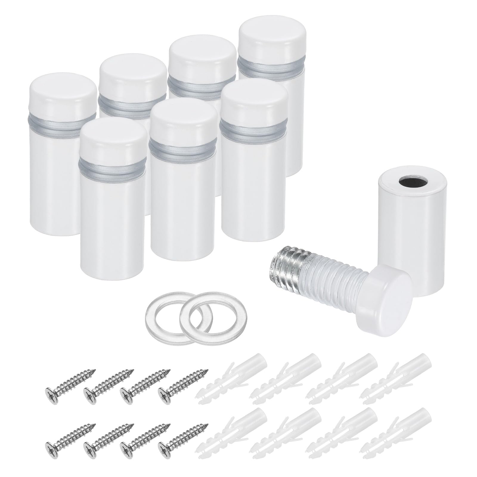 QUARKZMAN 8 sztuk wsporników dystansowych do ścian, 12 mm x 25 mm, ze stali nierdzewnej, ze śrubami i rurą rozprężną, do tabliczek wyświetlaczy - porcelana biała
