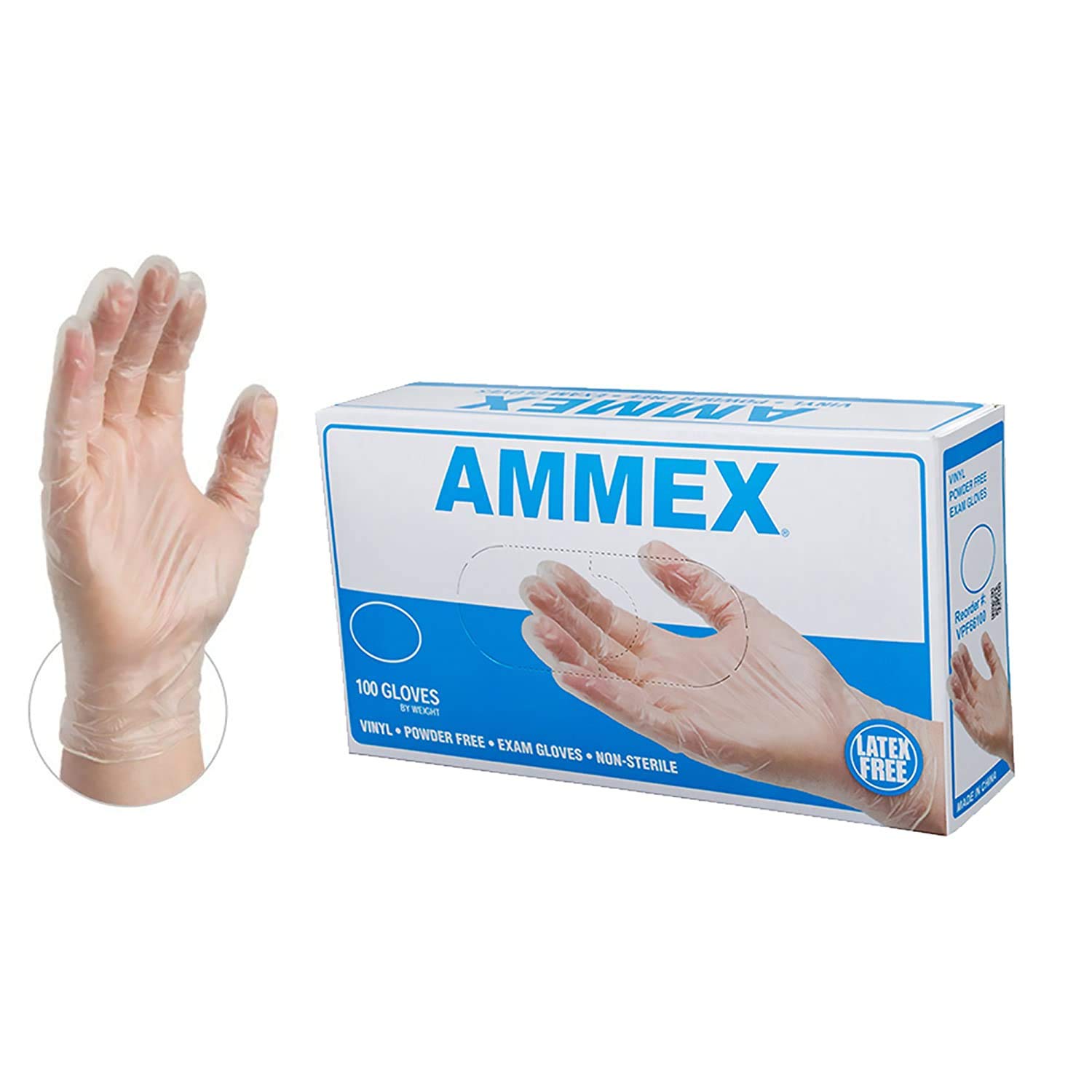 mmx Pack of 100 Disposable Vinyl Gloves, Latex-Free and Powder-Free Anti Allergy for Multi Purpose Use (Medium)
