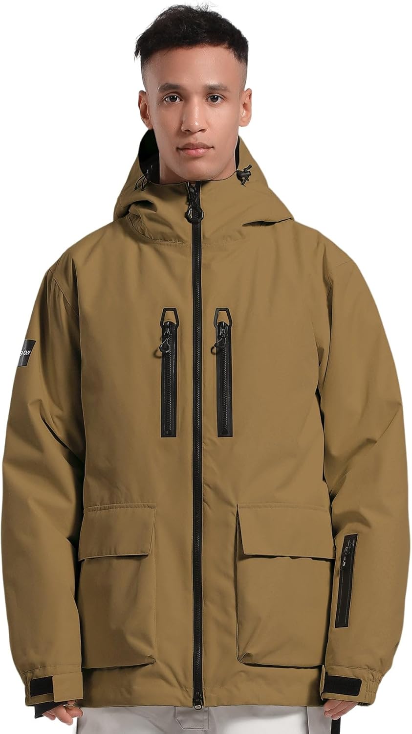 GSOU SNOW Men's Ski Jacket Snowboard Snow Coat Waterproof Windproof Insulated Winter Mountain Outdoor Sports Fixed Hooded