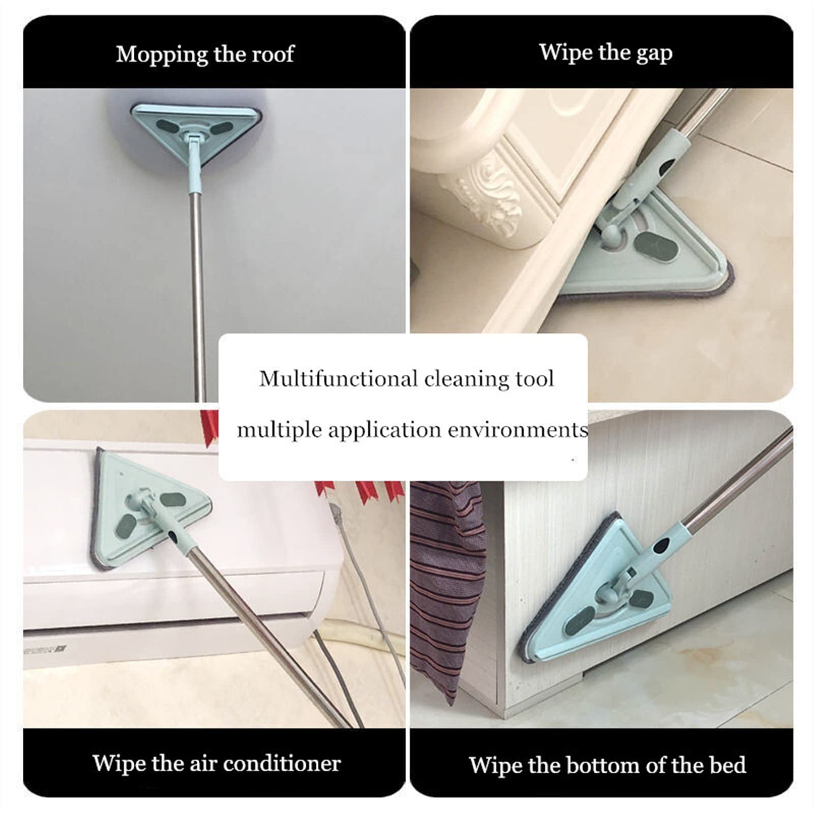 fregar Herramienta de limpiador de ventanas con mango de largo alcance extensible y cabezas triangulares 4 almohadillas de microfibra reutilizables lavables lavables MOP de limpieza de hogares multif