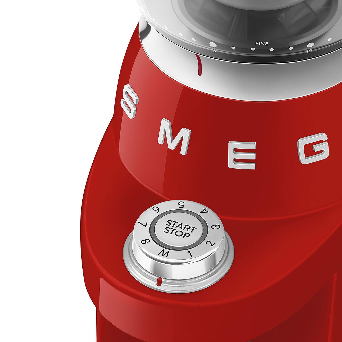 Smeg, Molinillo de café CGF03RDEU, 15 niveles de molienda, recipiente de granos de café de 240 g, molienda ajustable, con sistema antiestático, 150 W, color rojo