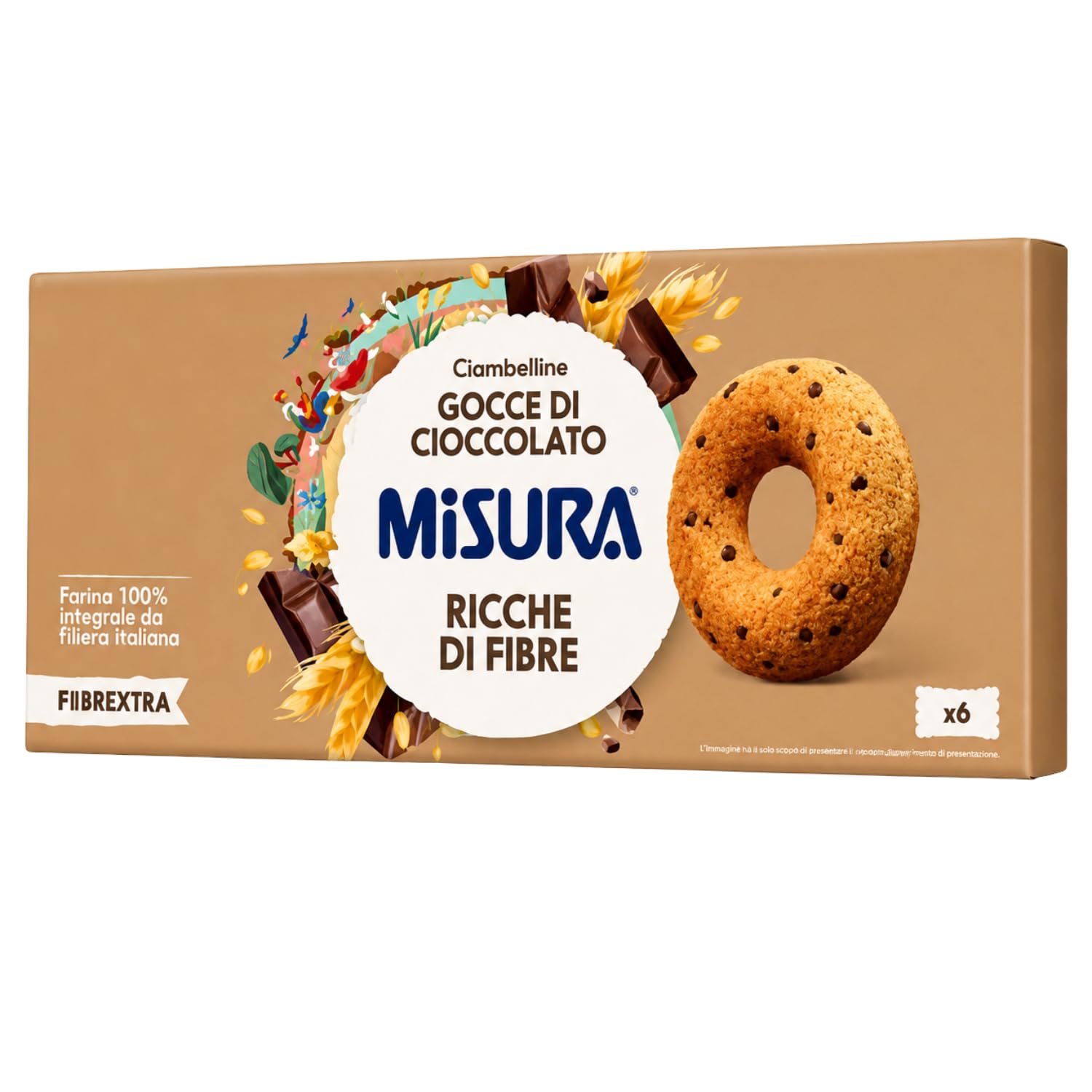 Ciambelline con Gocce di Cioccolato 230g Biscotti Ricchi di Fibre Snack Dolce Colazione Variazioni 4/8/12 Confezioni (12 PEZZI)