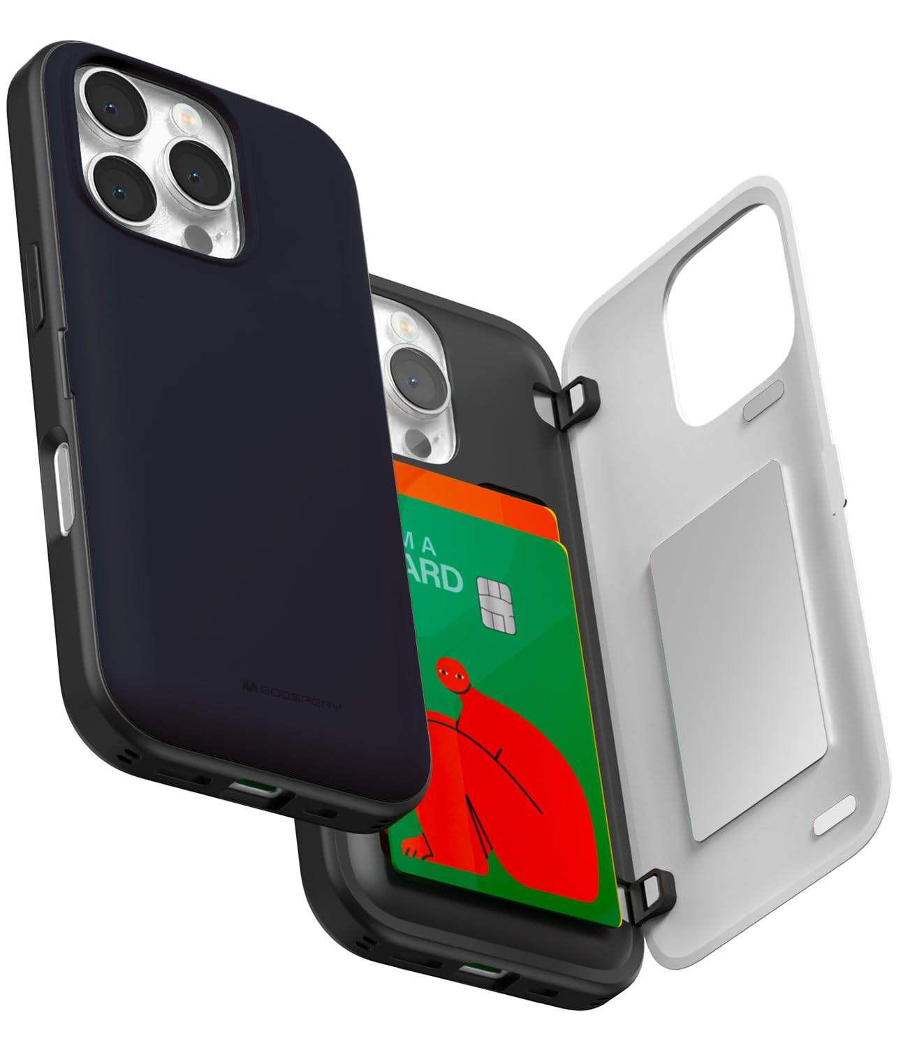 GOOSPERY Magnetic Door Bumper Compatible with iPhone 16 Pro Case, Card Holder Wallet Easy Magnet Auto Closing Protective Dual Layer Sturdy Phone Back