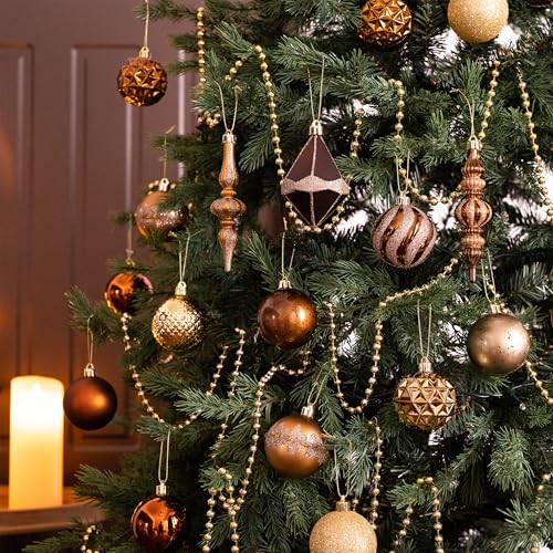 Valery Madelyn Weihnachtsbaumschmuck-Set, 40 Karat Bronze, Kupfer und Gold, bruchsicher, Weihnachtsbaumschmuck, luxuriöse hängende Kugel-Ornamente für Weihnachtsbäume, Urlaubsdekoration