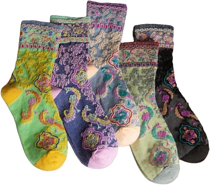 Cute Floral Socks for Women,Teen Girls Vintage Embroidered Frilly Floral Cotton Ankle Sock