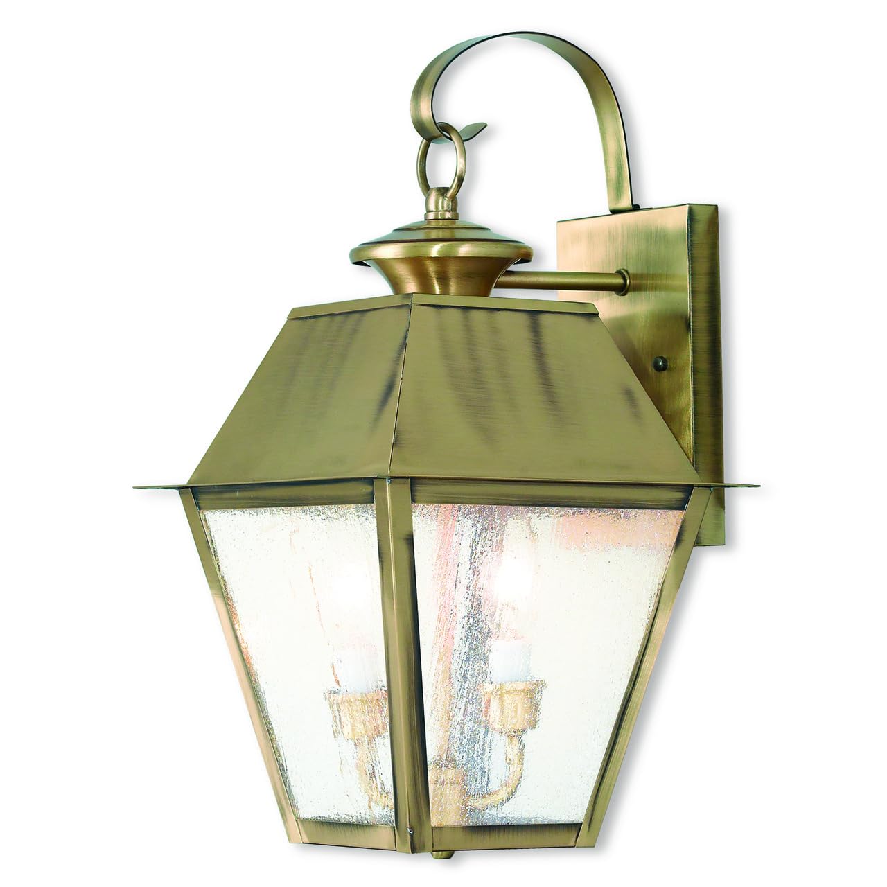 LivexLighting 2 Light AB Outdoor Wall Lantern, 60 W, Antique Brass