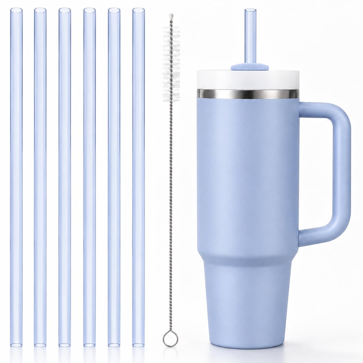 Replacement Straws Compatible with 30 oz Stanley Quencher Tumbler, 10.5 Inch Reusable Straws, Drinking Cup Accessories, Blue-6 Pack