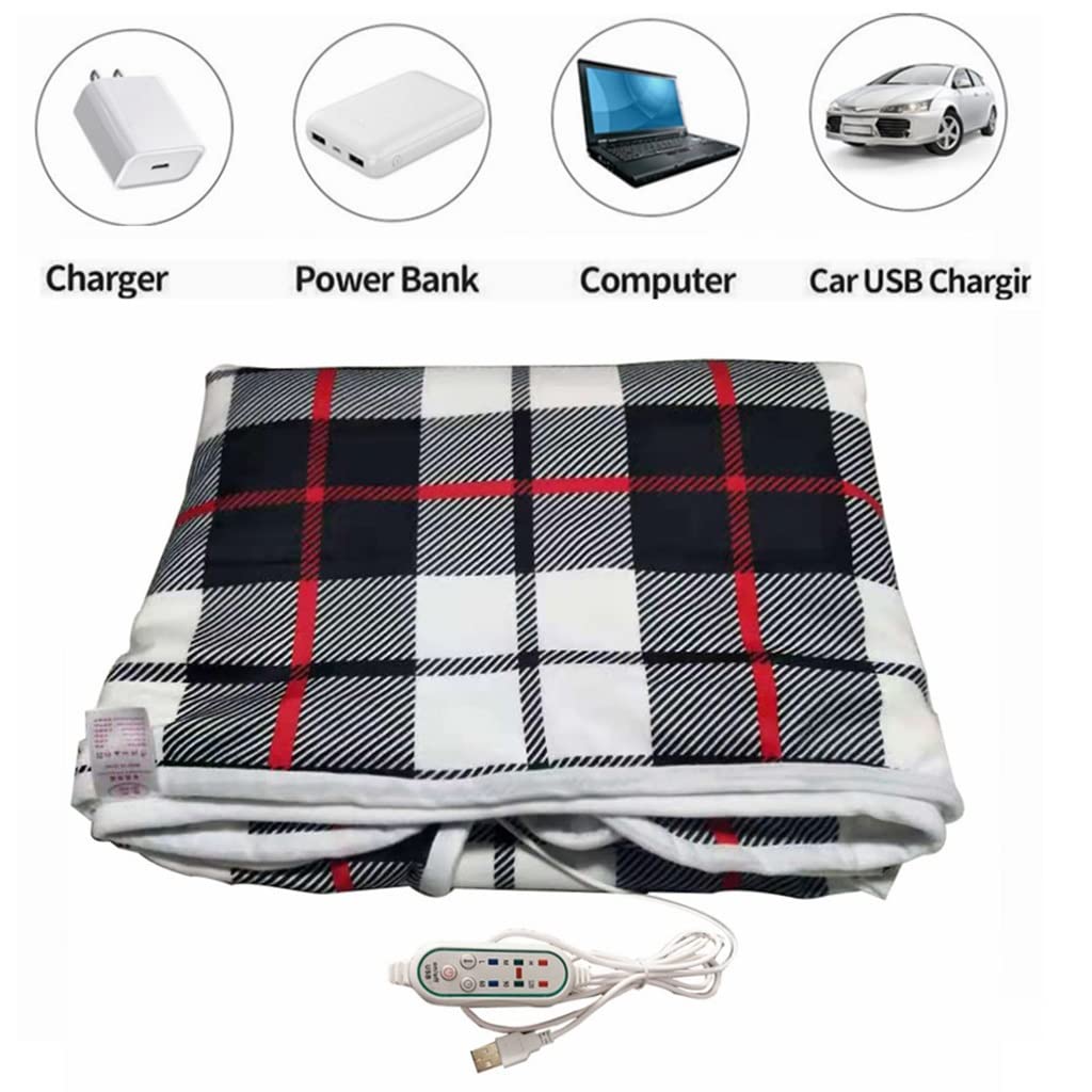 Bezprzewodowy podgrzewany koc szal USB, zimowy ocieplacz w kratę flanelowy podgrzewany koc, przenośny elektryczny koc grzewczy podgrzewany szal z funkcją pomiaru czasu, 3 ustawienia ogrzewania (kolor: styl-2, rozmiar: 72 *