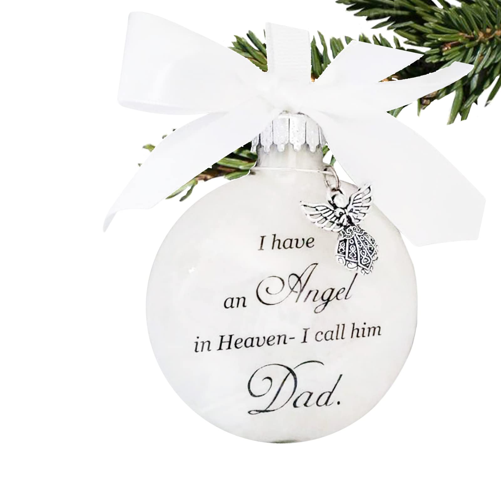 Timpfee Dad Christmas Memorial Baubles Ornaments Feather ‌Sphere “I Have An Angel In Heaven” With Small Angel Christmas Bauble Ornament, Mum Hanging Decoration