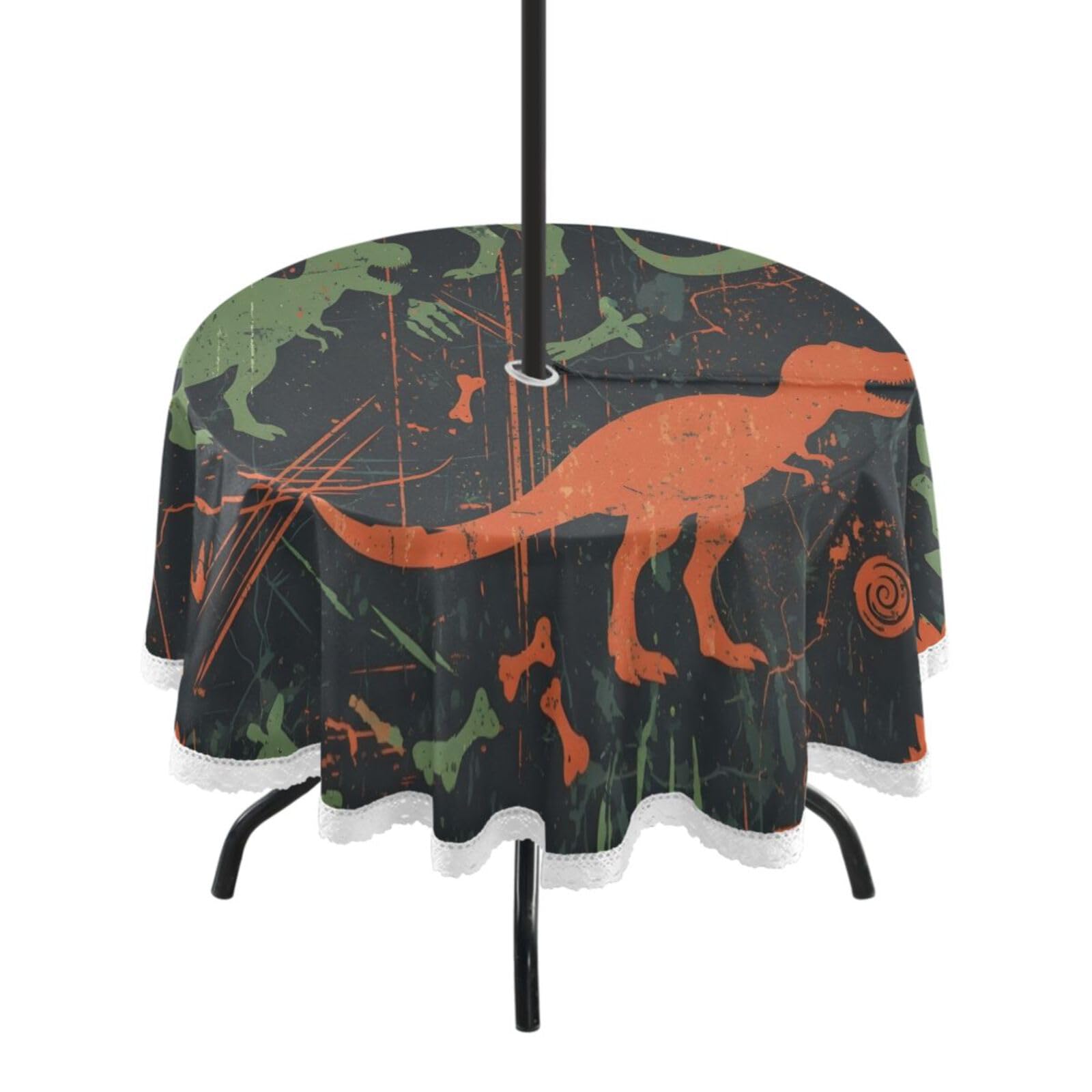 Ttgoth Dinosaur Outdoor Table Cloth 152 cm Water Stain & Resistan Tablecloth Wipeable Table Cover with Parasol Hole & Zipper for Garden Patio Party Picnic