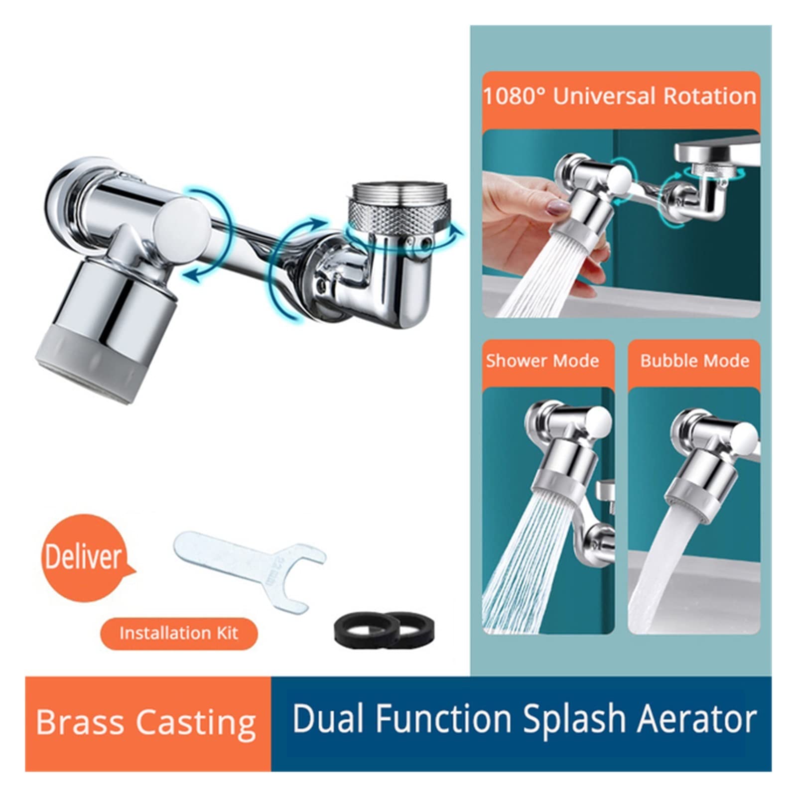 Universeller spritzwassergeschützter Wasserhahn 1080-Grad-Aufzug Rotary Bubbler Badezimmerwäsche Ausziehbarer mechanischer Arm-Wasserhahn-Verlängerung Gut Gemacht(New type dual mode)