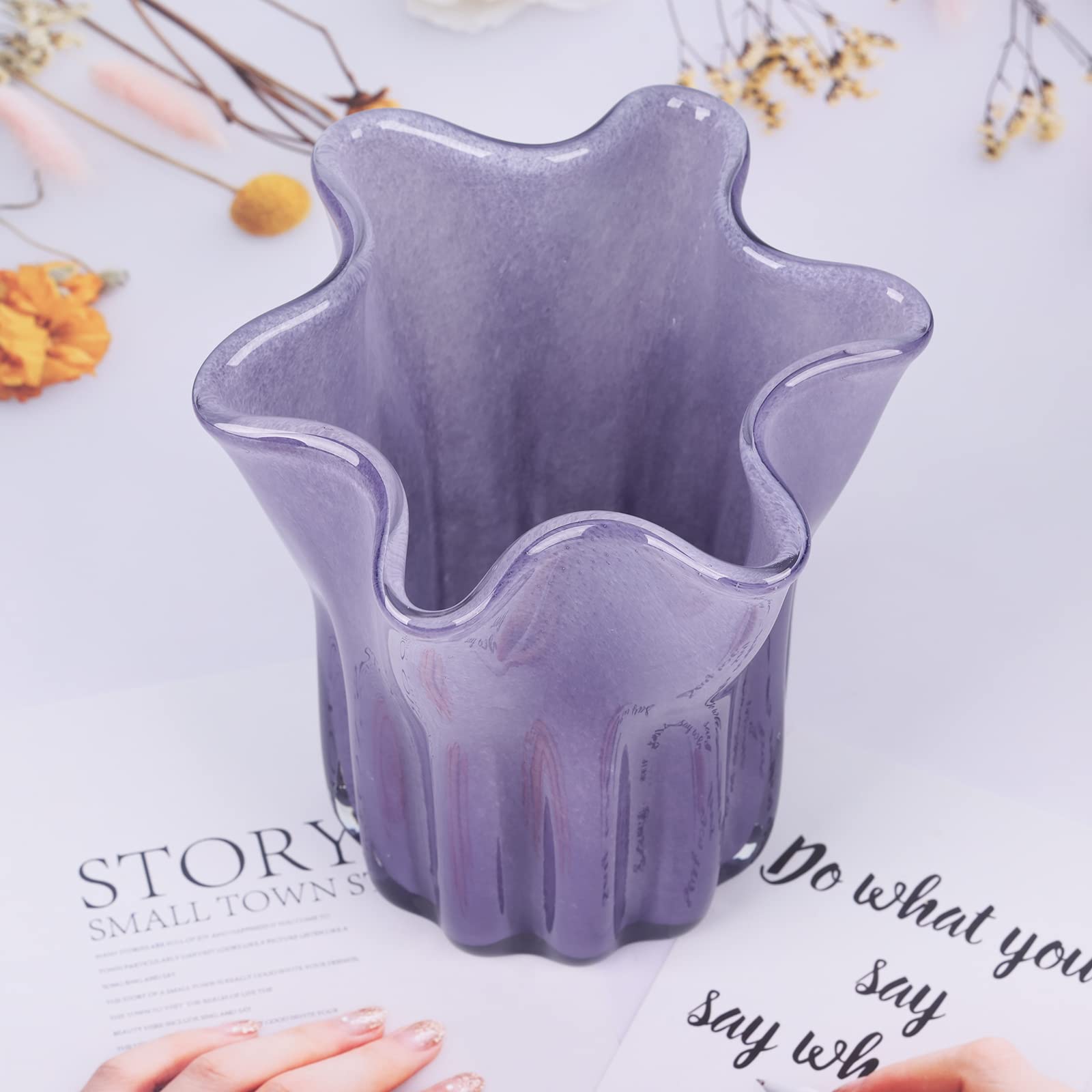 Amazon.co.jp: パープル花瓶、パープルガラス花瓶、花用ガラス財布花瓶