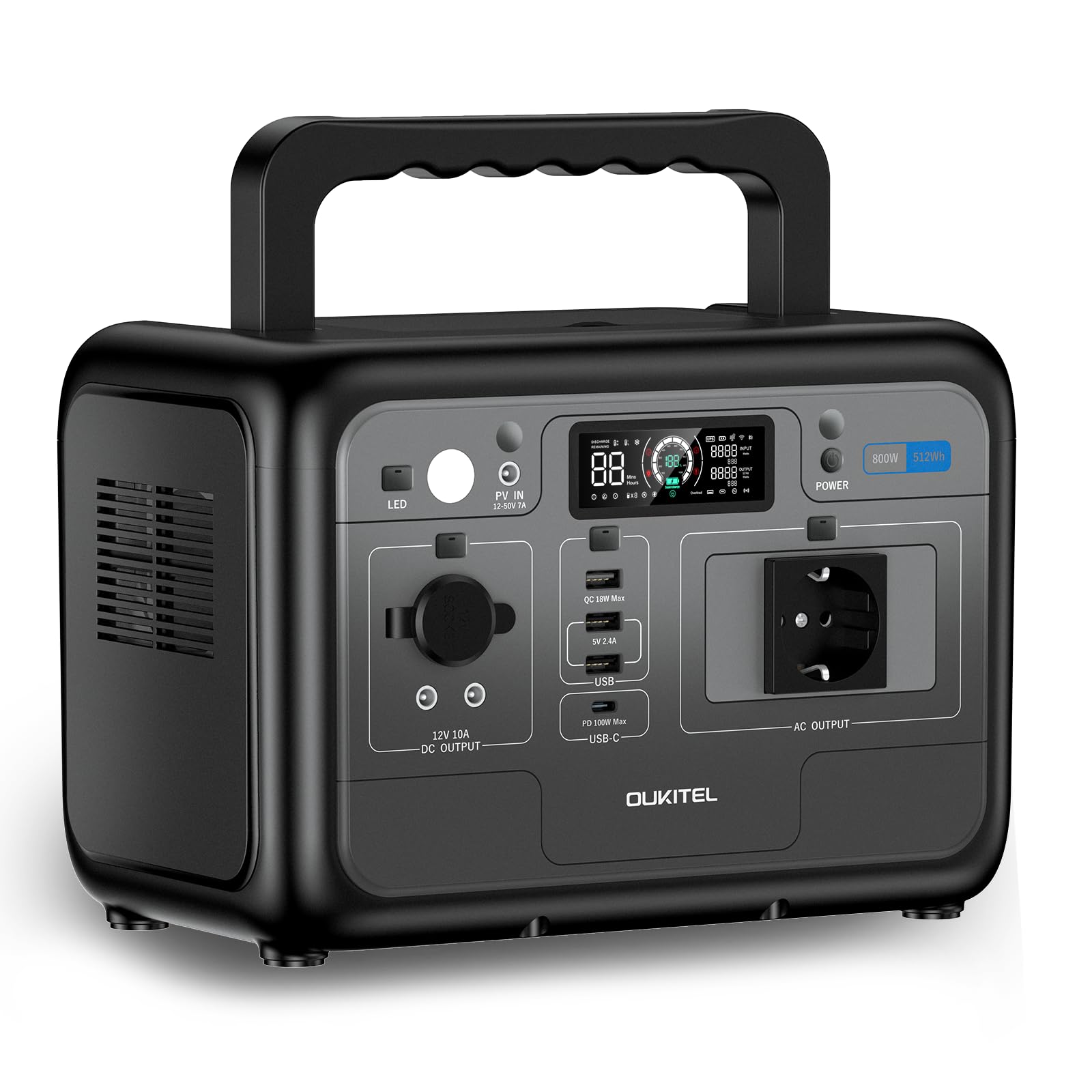 OUKITEL P800E Estación de Energía Portátil 512Wh LiFePO4 Generador Solar | 800W AC (Pico 1600W), Carga Rápida en 1 Horas, Power Station Para Camping, Viajes, Cortes de Luz, Emergencias