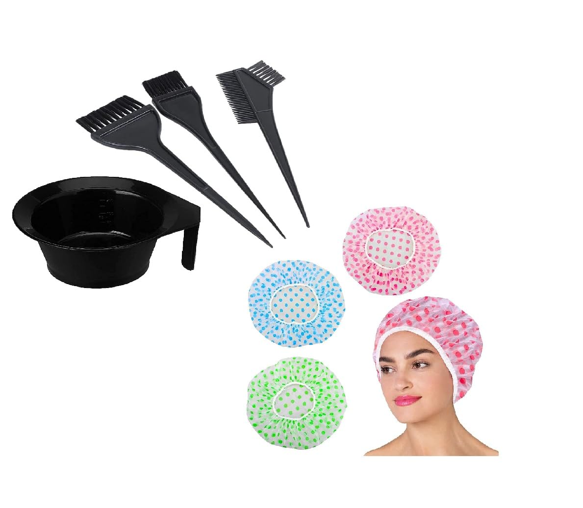 SIOPAWORLD Shower Cap for Women Reusable Waterproof Hair Dye Color Mixing Bowl, Brush Set Hair Colouring Kit for Salon Use for Men & Women Bathing Hair Cap with Lace Elastic Band Beauty Hair Spa(7pcs)-picture-14