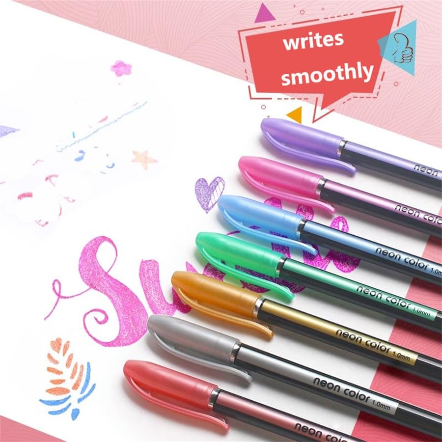 Image of Corslet Colored Pens - Set of 48 Neon Gel Pen | Includes Fluorescent, Metallic, Glitter & Pastel Color Flash & Candy Style Custom Neutral Pens for DIY Art, Sketching, Drawing & Crafts