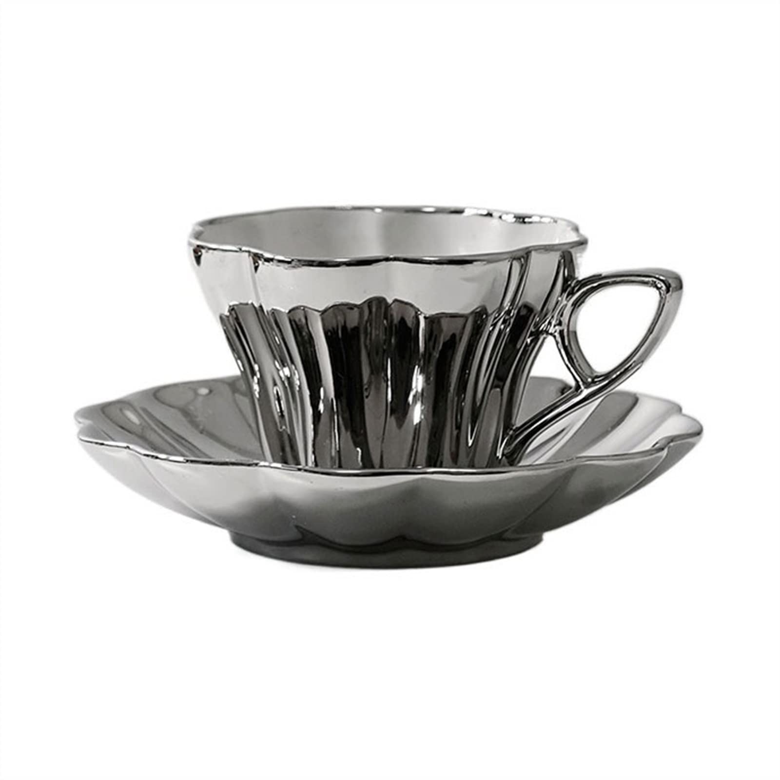 Tumblre Grey Drinking Cup Bone China Coffee Cup Set With Tray Household Mug Afternoon Tea Cup Retro Tea Set, 200Ml Coffee Mug (Grey)