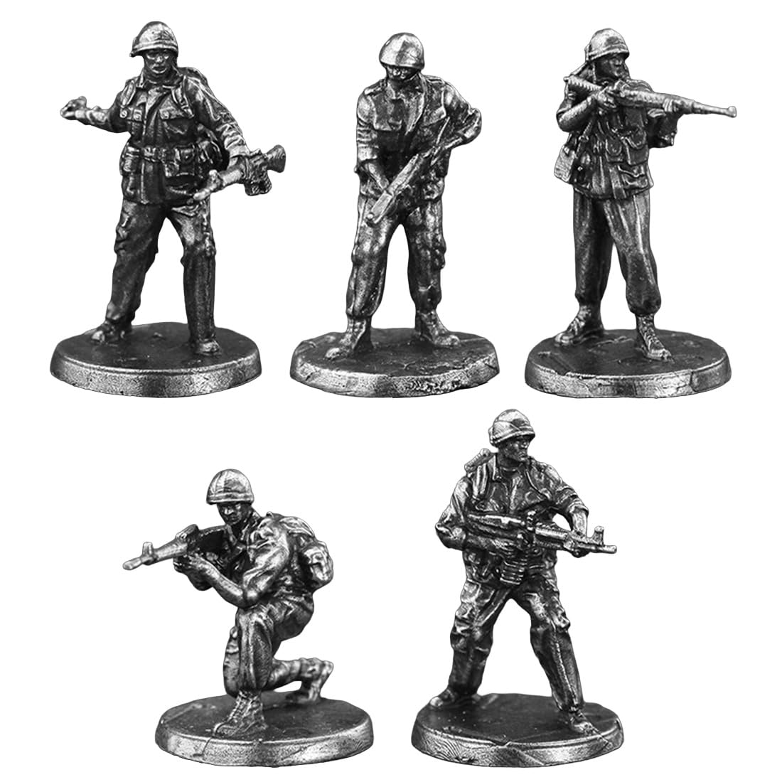 Figuras de soldados en miniatura del ejército estadounidense de latón blanco macizo – Juego de coleccionistas militares (8 piezas)