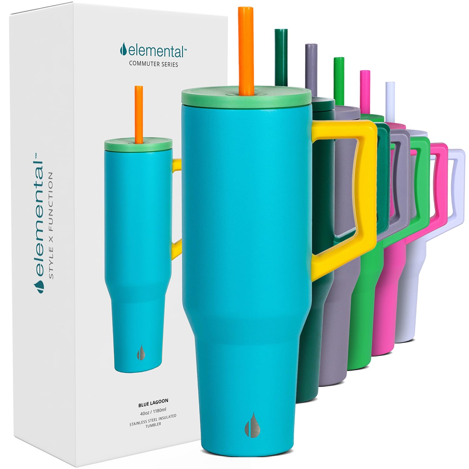 Gourde Isotherme 500 Ml Elemental Gobelet De 1200 Ml Avec Poignée Et Paille U2013 Gobelet Isotherme Anti-déversement En Acier Inoxydable Pour Boissons