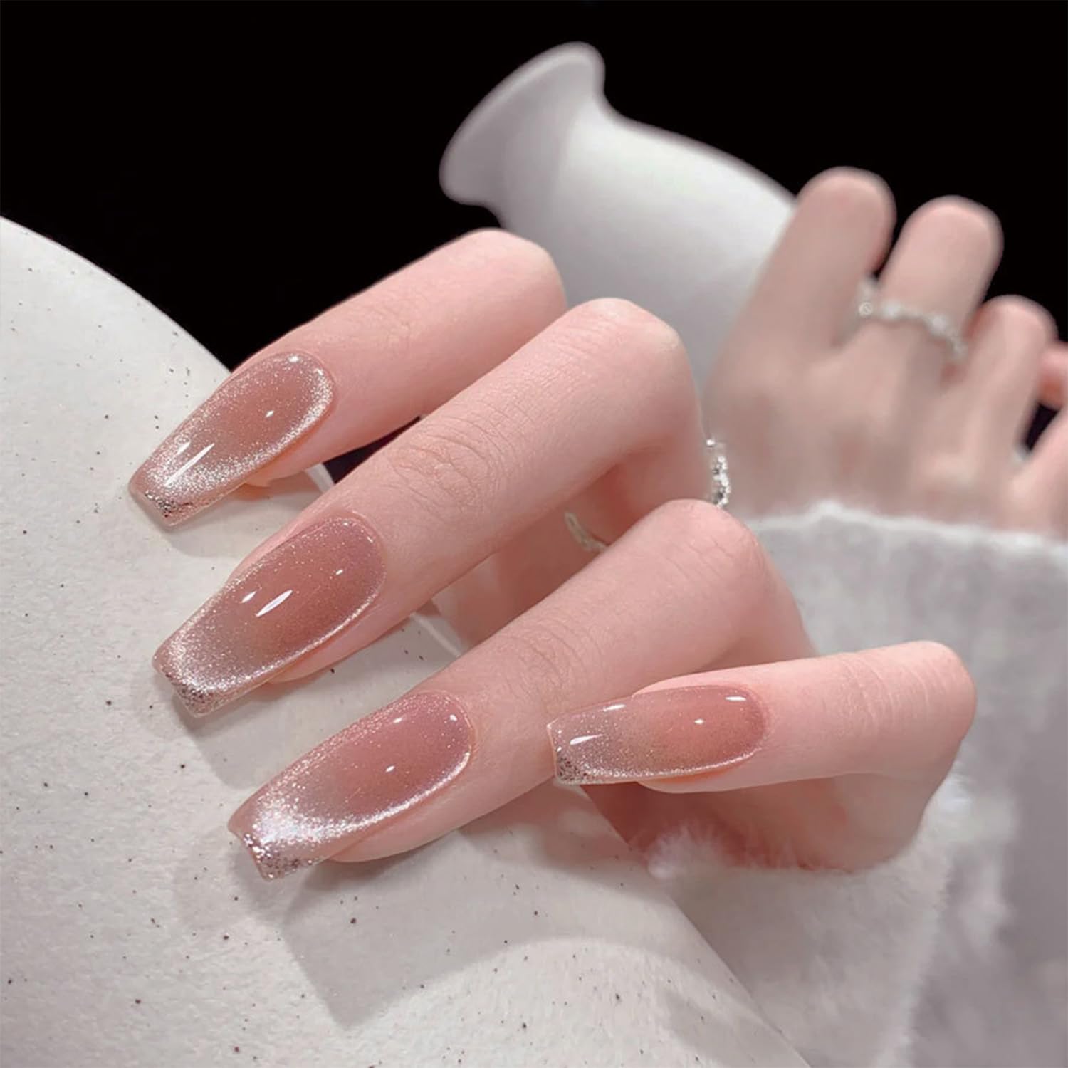 impress press on nails long，sparkly nails，nude nails，Acrylic nails，phototherapy nails，Reusable nails for girls and women 24pcs (B655-001, 12)