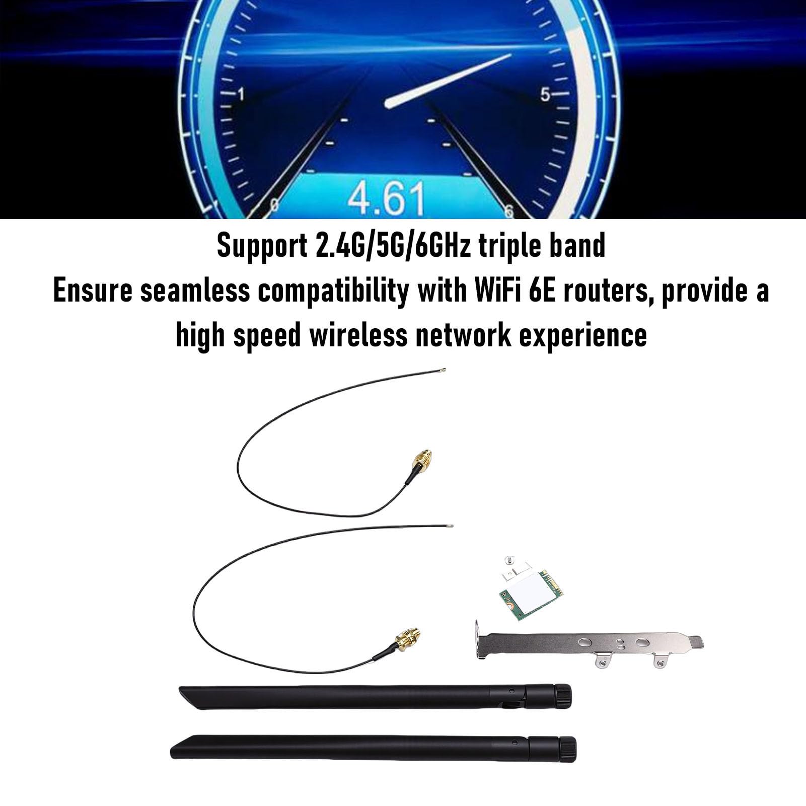 Karta WiFi 6E, Szybki Trójzakresowy M.2 PCIe z Kluczem A i E, Dwie Anteny i Wspornik 8 DB, Kompatybilna z Routerami Mesh WiFi i Routerami 7, Adapter, łączność z