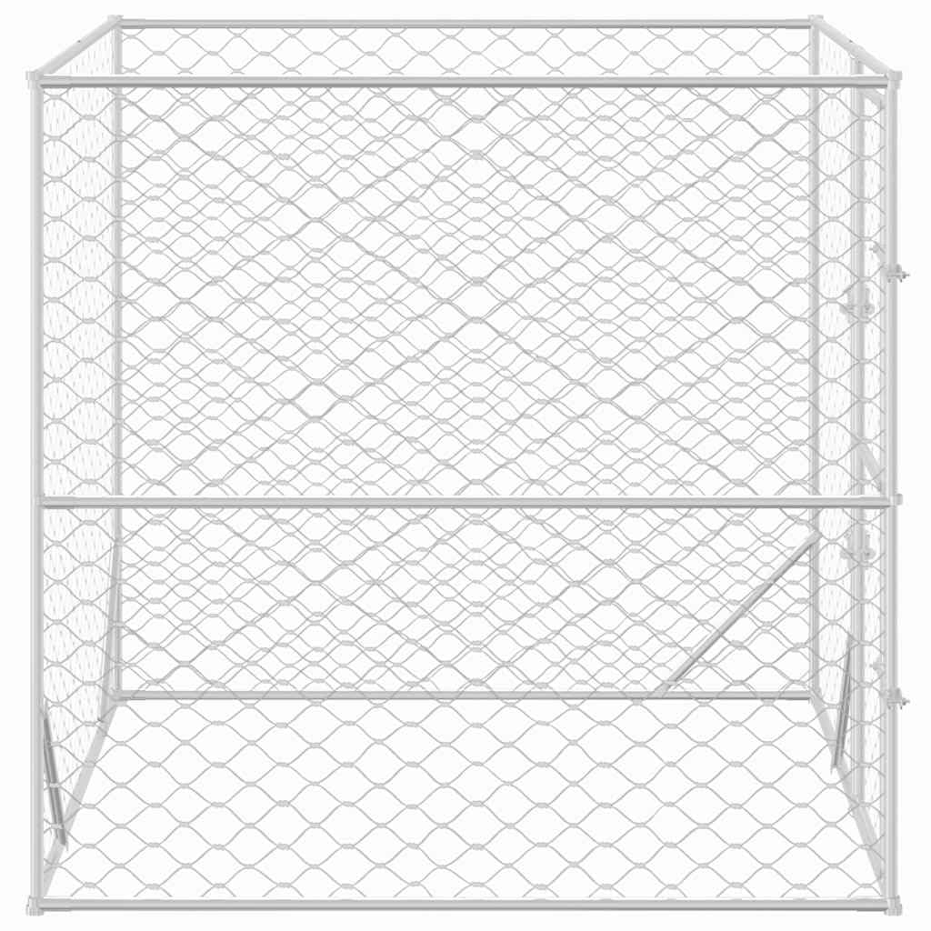 Hundezwinger Outdoor mit abschließbarer Tür, Hunde-Laufstall, Haustier-Spielgehege für Hinterhof, Garten, 200 x 200 x 200 cm Silbern Verzinkter Stahl